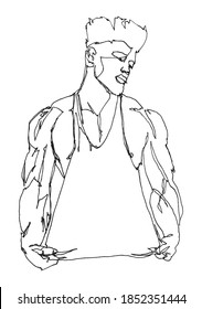 Vector free hand drawing illustration of a muscled man, fashion and beauty concept