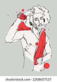 Vektorfreie handgezeichnete Illustration eines Muschelmuskels mit Far- und Handtuch-, Mode- und Beauty-Konzept