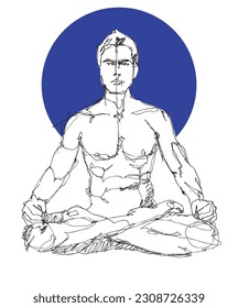 Vector free hand drawing illustration of a man sitting and practicing meditation, yoga