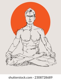 Vector free hand drawing illustration of a man sitting and practicing meditation, yoga