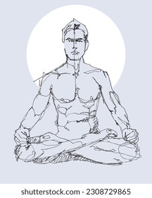 Vector free hand drawing illustration of a man sitting and practicing meditation, yoga