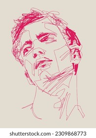Vector free hand drawing illustration of a male portrait, mens fashion and beauty concept