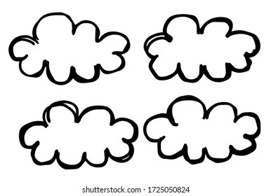 vector free hand drawn four clouds on white background
