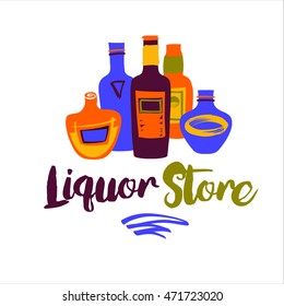 Vector Free Hand Drawn Logo For Alcohol Liquor Home Company. Element Of Corporate Identity And Design Template For Store, Market, Business Alcohol Delivery.