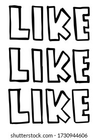 vector free hand drawn set of LIKE inscription on white background
