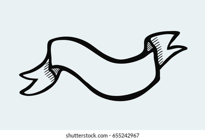 Vector free hand illustration of label with ribbon icon design. Isolated object