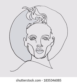 Retrato de dibujo de una sola línea de mano libre vectorial de una mujer, moda y concepto de belleza