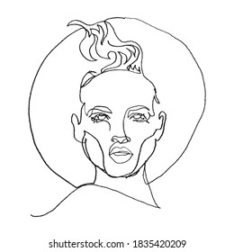 Vector free hand single line drawing portrait of a woman, fashion and beauty concept