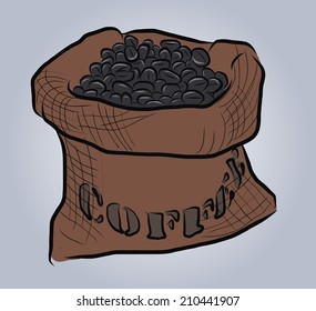 Vector of free hand sketch coffee bean in brown sack