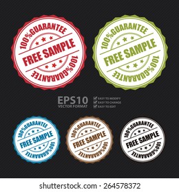 Vector : Free Sample 100% Guarantee Badge, Banner, Sign, Tag, Label, Sticker or Icon Isolated on White Background