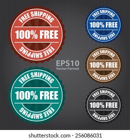 vector : free shipping 100% free icon, tag, label, badge, sign, sticker