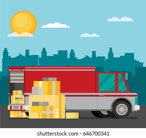 Vector Free Shipping car with city background