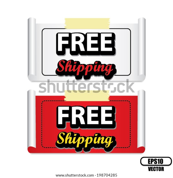 Vector: Free Shipping Retail Promotion\
On Label White And Red Isolated On White\
Background.