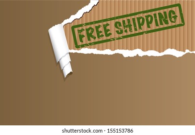 Vector free shipping stamp with ripped cardboard. 