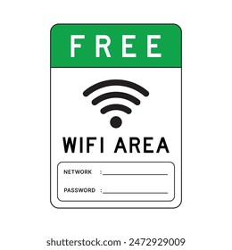 Vector Free Wifi Area Sign. Wifi Netword And Password Connection