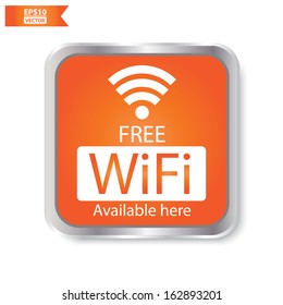 Vector: Free wifi available here sign with orange square isolated. Eps10.