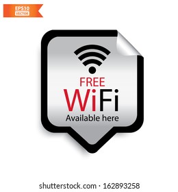Vector: Free wifi available here sticker with black and silver color. Eps10.
