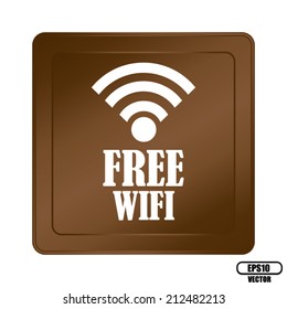 Vector : Free wifi glossy brown reflected square button on white background.
