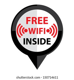 Vector: Free wifi inside icon, sign white color with black border - EPS10 
