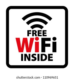 Vector: Free wifi inside sign with red square border - EPS10