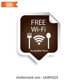 Vector: Free wifi  restaurant sticker with brown color. Eps10.