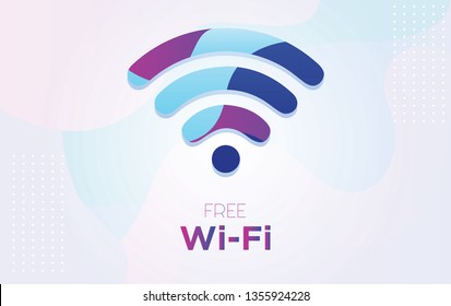 símbolo WiFi libre vectorial con fondo de textura dinámica en estilo 3D con color azul y violeta, - Vector