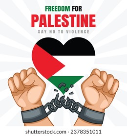 Vector freedom for palestine hand broken chain with heart flag background