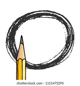 Vector freeform round strokes doodle blank frame and graphite pencil isolated over white. Hand drawn border illustration.