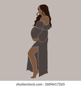 Vector freehand abstract illustration of a pregnant girl in the style of flat graphics. Hand drawn Pregnancy. Minimalism. For the design of Mother's Day cards, banners. Faceless portrait