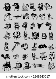 Vector freehand animal character illustration set 