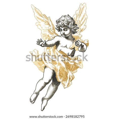 Vector Freehand Cupid scribble isolated on white background. Texture of writing materials. Handwritten valentines doodles, pencil strokes. Hand drawn cupidinous. Line art, sketch Baroque 