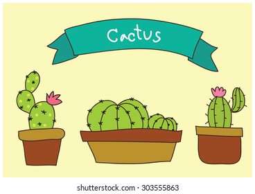 vector freehand drawing cactus cartoon