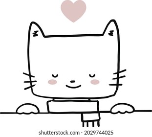 
vector freehand drawing of cute kitten saying good morning with a heart