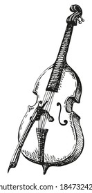 Vector freehand drawing Double Bass with a bow