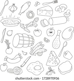 Elementos de alimentación de dibujo a mano libre vectorial
