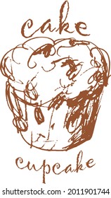 Vector freehand drawing of fresh cupcake with lettrings