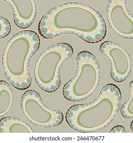 Vector freehand drawing pattern with abstract beans arranged in a circle. Grey style.