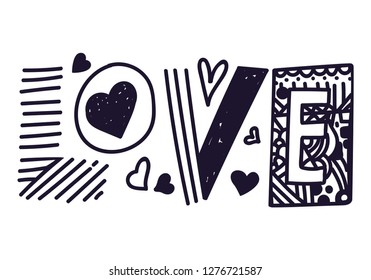 Vector freehand letters love text doodle. Eps 10.