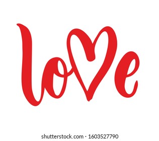 Vector freehand letters "love" text lettering, valentine's day