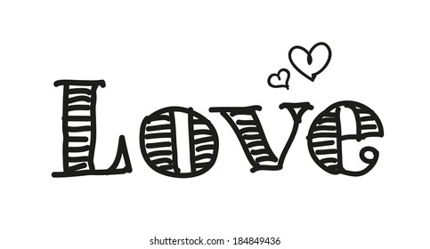 Vector freehand letters "love" text doodles, valentine's day