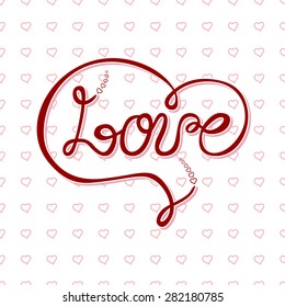 Vector freehand letters "love" text doodles, valentine's day 