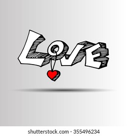Vector freehand letters "love"  text doodles, valentine's day