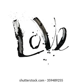 Vector freehand letters "love" text doodles, valentine's day