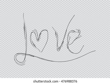 Vector freehand letters "love" text doodles