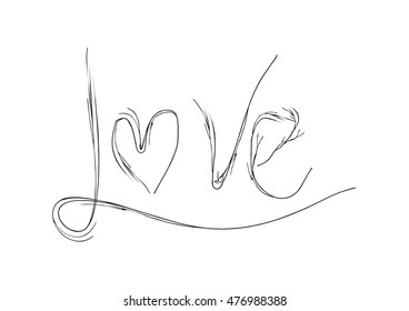 Vector freehand letters "love" text doodles