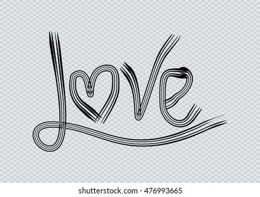 Vector freehand letters "love" text doodles, valentine's day