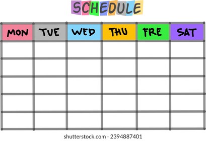 Vector freehand pen doodle sketch of blank monthly network schedule schedule on white background