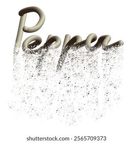 Vector freehand Pepper, highlighted on a white background. Handwritten text with 3D effect and disintegration