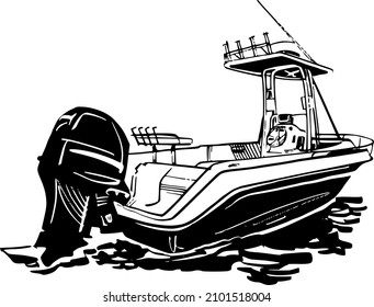 the vector freehand sketch of the central console fishing boat