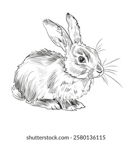 Vector freehand sketch of an Easter eggs and bunny isolated on a white background. Texture of writing materials. Handwritten bunnity doodles and pencil strokes. Hand drawn Rabbit line art. For design